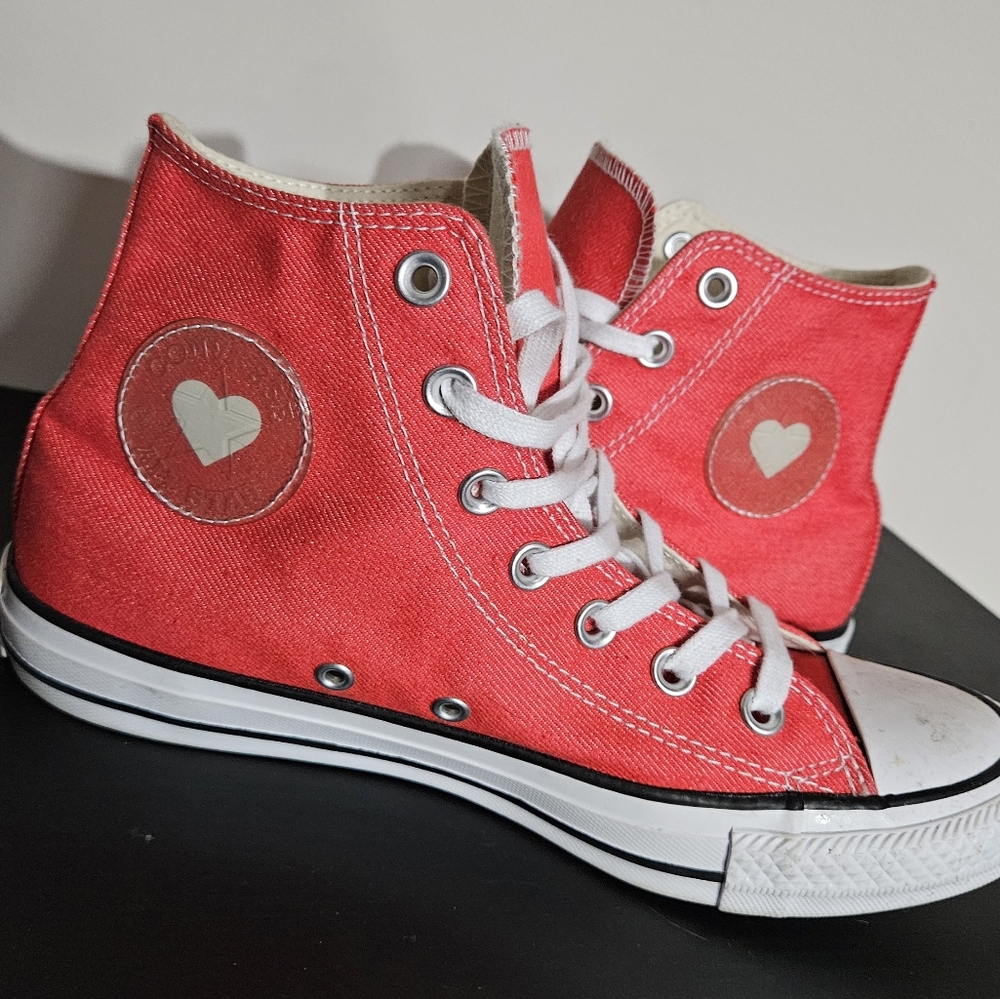 High Top Red Converse Chuck Taylors, Heart Converse, Limited Edition Chucks